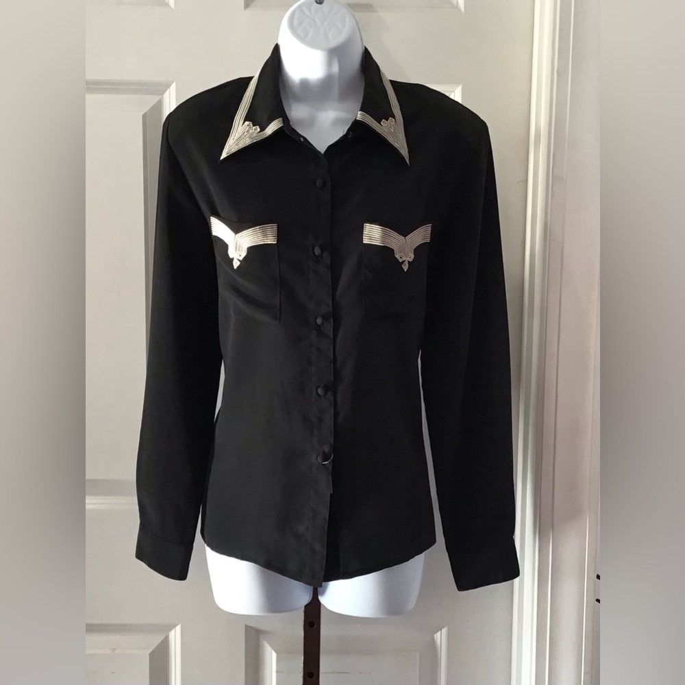 Kathy Che Black Western Shirt with Embroidered Details